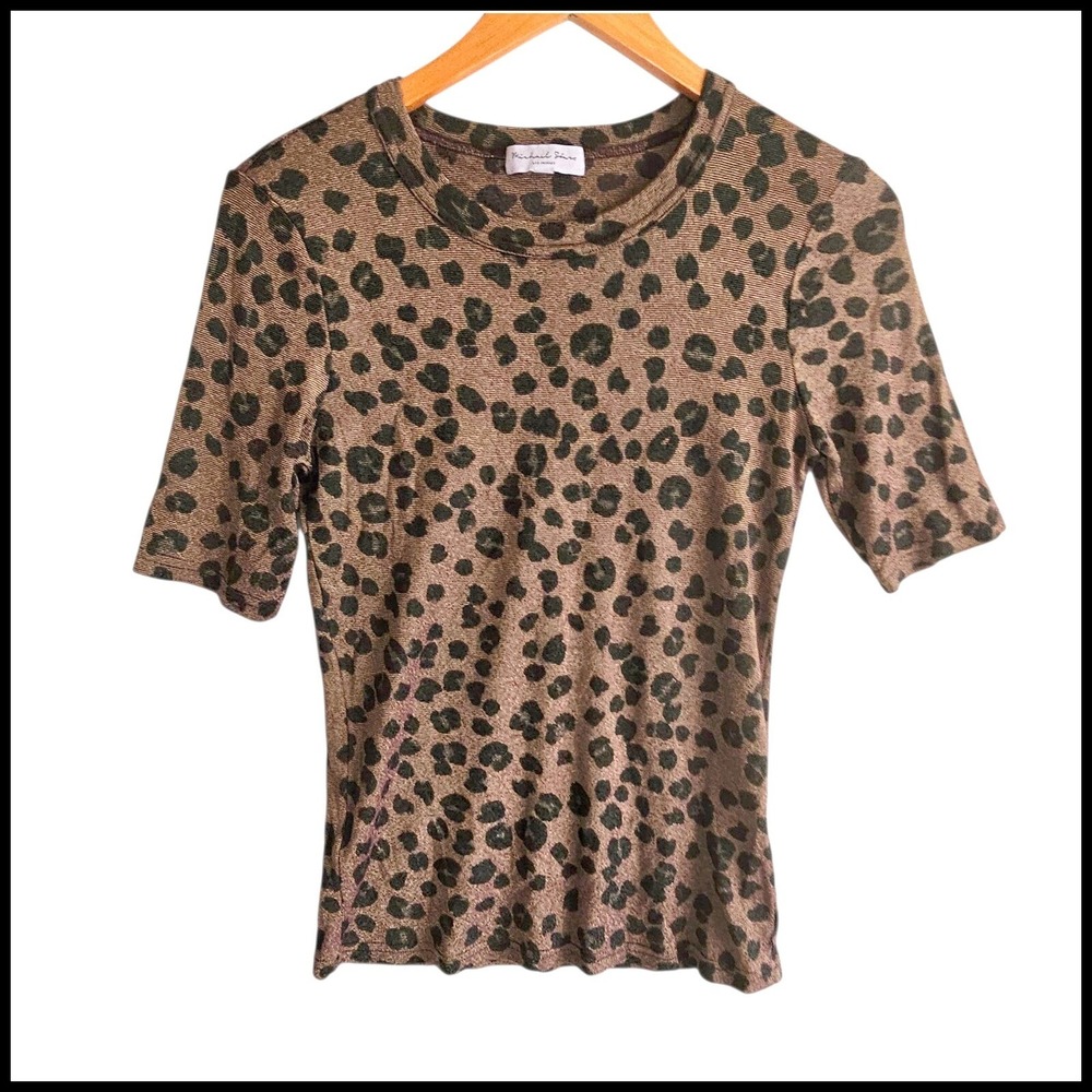 Michael Stars Leopard Print Top Short Sleeve Tee Casual‎ Brown Size M